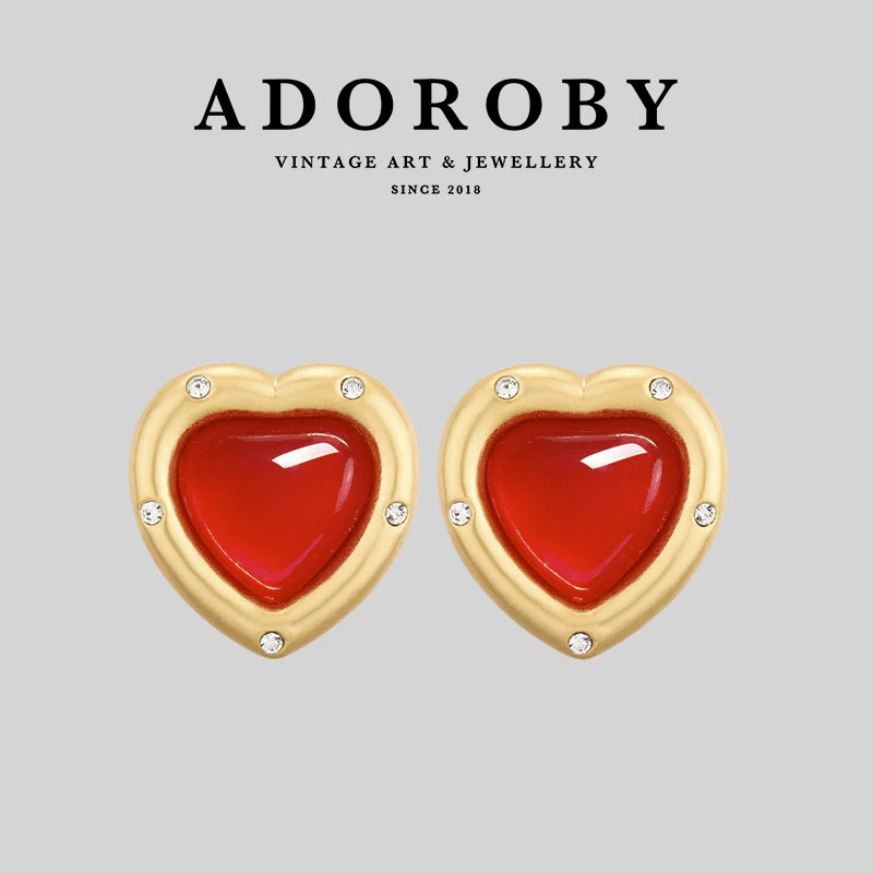 铜合金合成锆石耳饰 ADOROBY Vintage维多利亚爱心古法耳钉