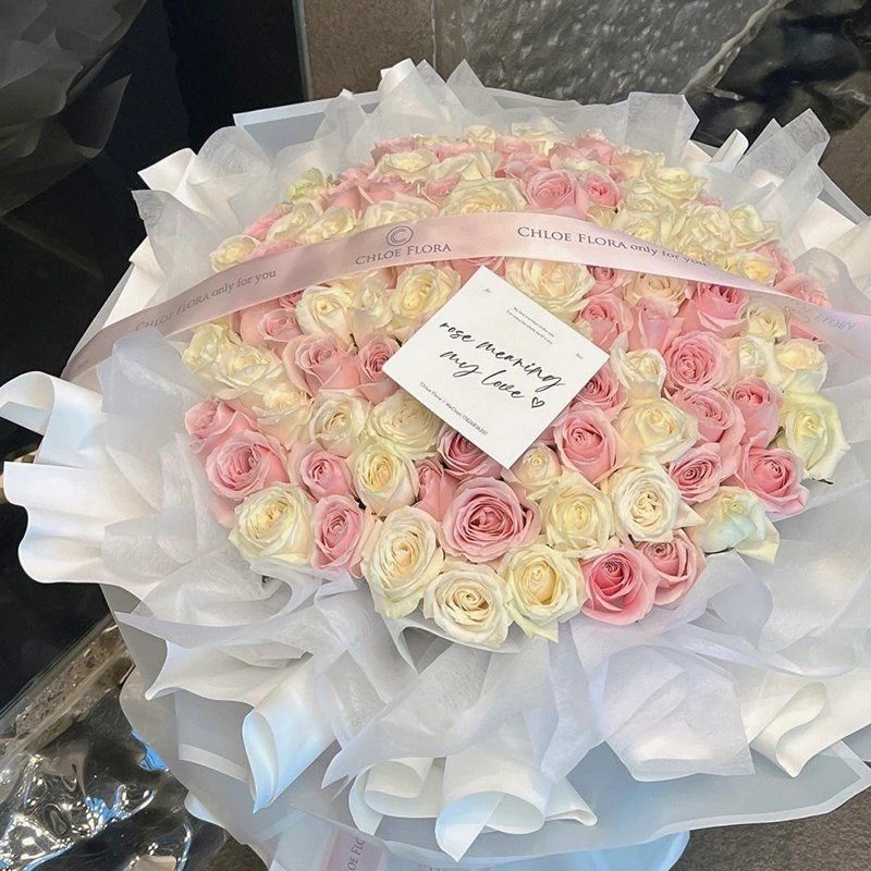 【真花花束】99朵粉玫瑰荔枝花束19朵女友闺蜜全国鲜花同城配送生日