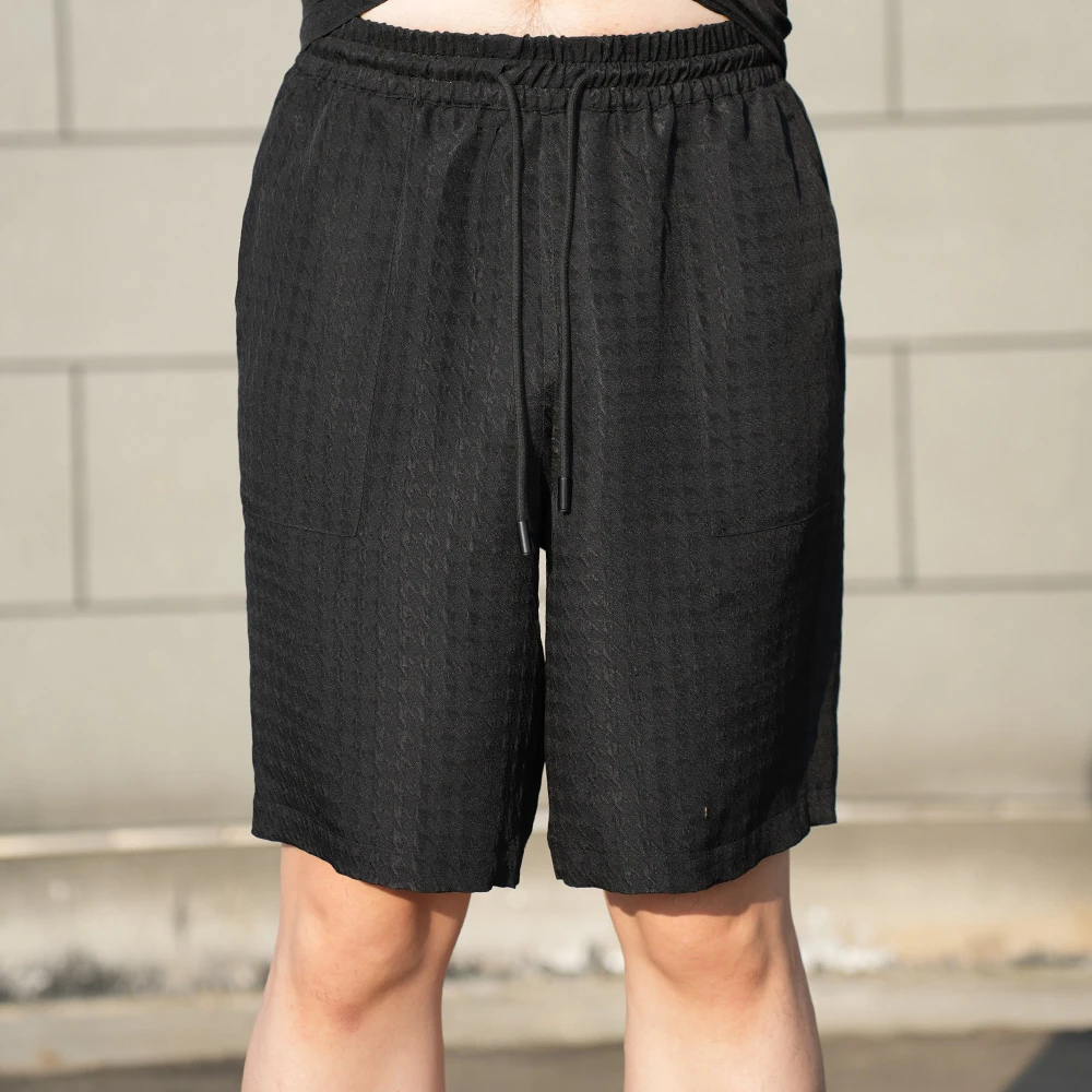 A-103-1 新款100%桑蚕丝立体提花休闲裤 黑色高端夏季