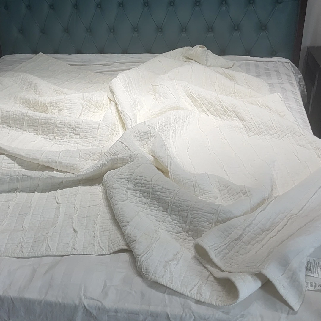 纯色盖毯简约绗缝荷叶边夏季空调被高档