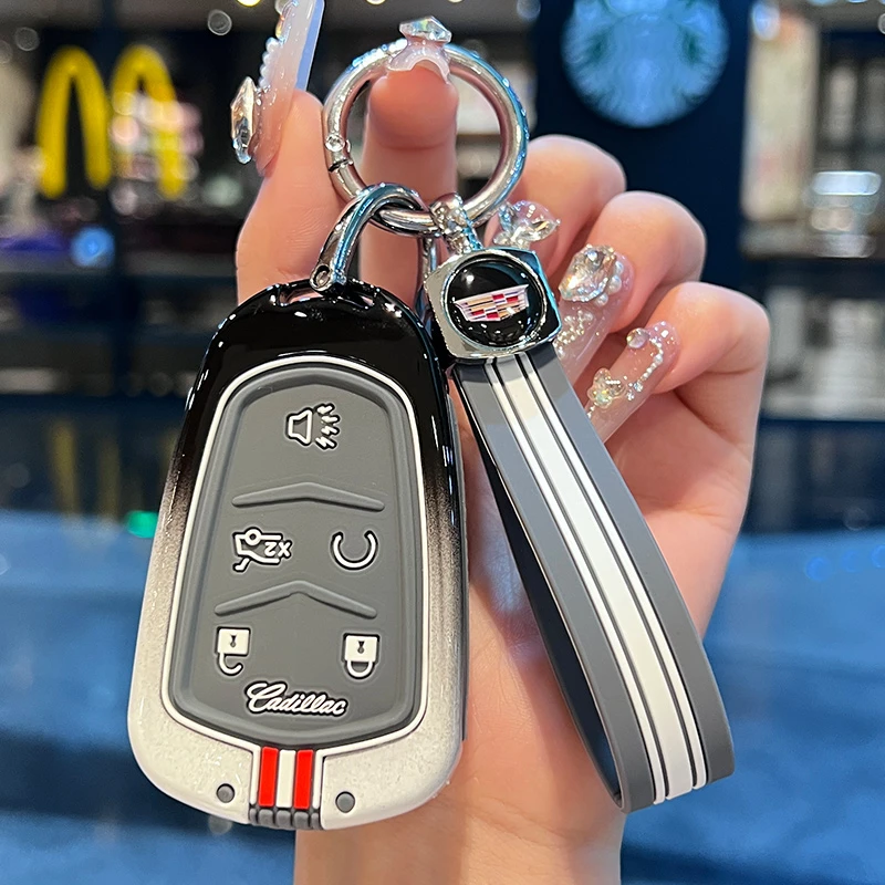 【凯迪拉克】黑白灰渐变款锌合金钥匙套凯迪拉克专车专用钥匙保护壳