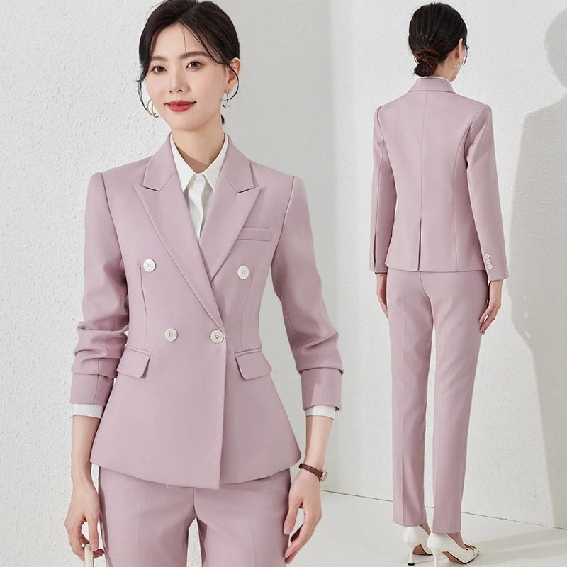粉色西装女套装春秋2025新款职业气质面试正装前台高级感西装套装