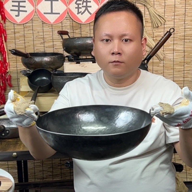 【双耳炒锅】双耳铁锅炖锅汤锅家用煲汤锅无涂层手工铁姑娘推荐