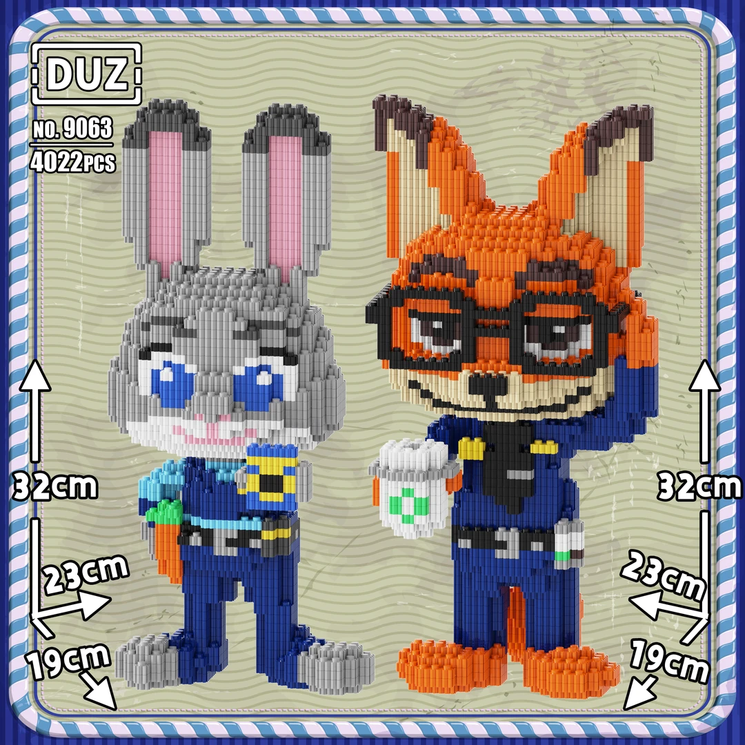 一对装奶茶朱迪警官尼克狐狸积木玩具男女孩暑期礼物摆件