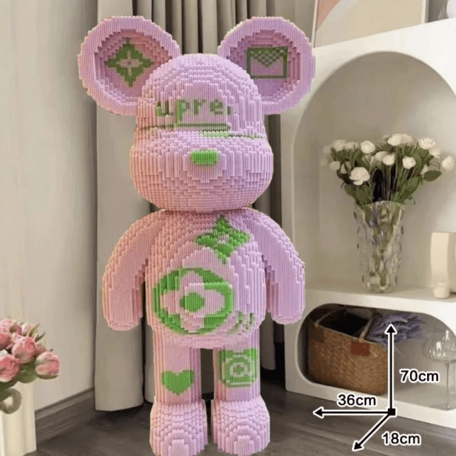 超大70cm冰绿粉积木熊拼装立体摆件解压益智亲子玩具礼物