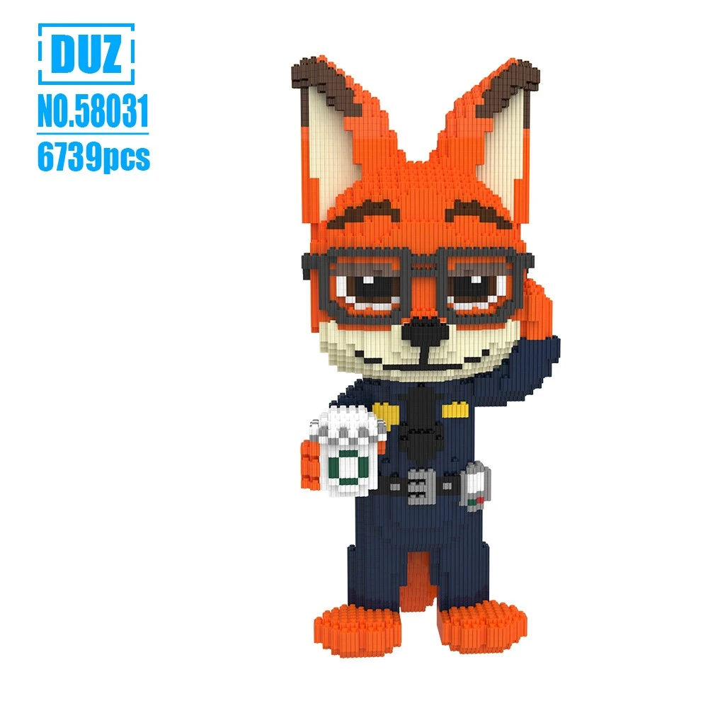 疯狂动物城举杯奶茶尼克狐狸拼装解压串联积木儿童成人礼物摆件