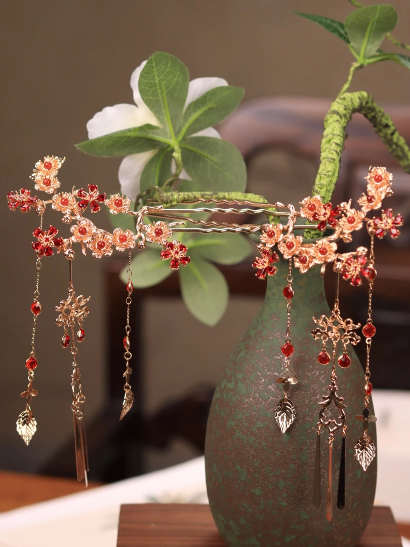 花小烟【疏香隐】纯铜锆石梅花流苏发钗锆石掩鬓锆石额饰古风配饰