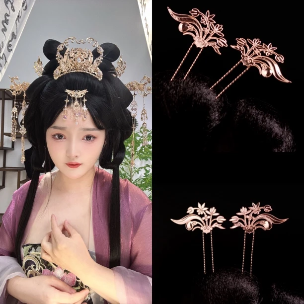 花小烟【紫鸢小发钗】保色铜发冠掩鬓流苏发簪双用流苏后压新娘