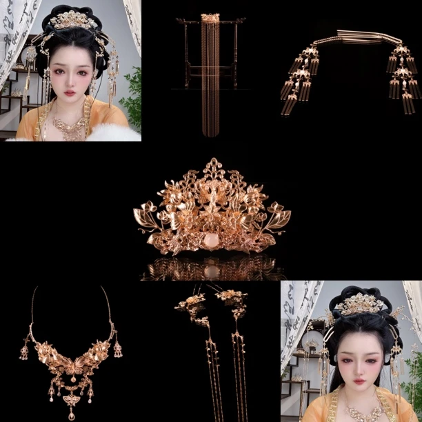 花小烟【乐伶公主】纯铜发冠流苏发钗流苏发簪双用璎珞古风配饰