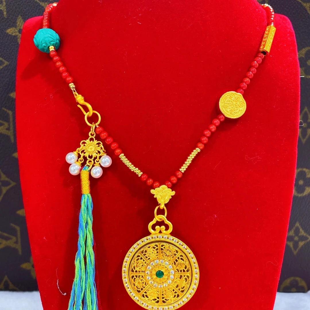 铜合金吊坠 时来运转八宝罗盘珠珠链