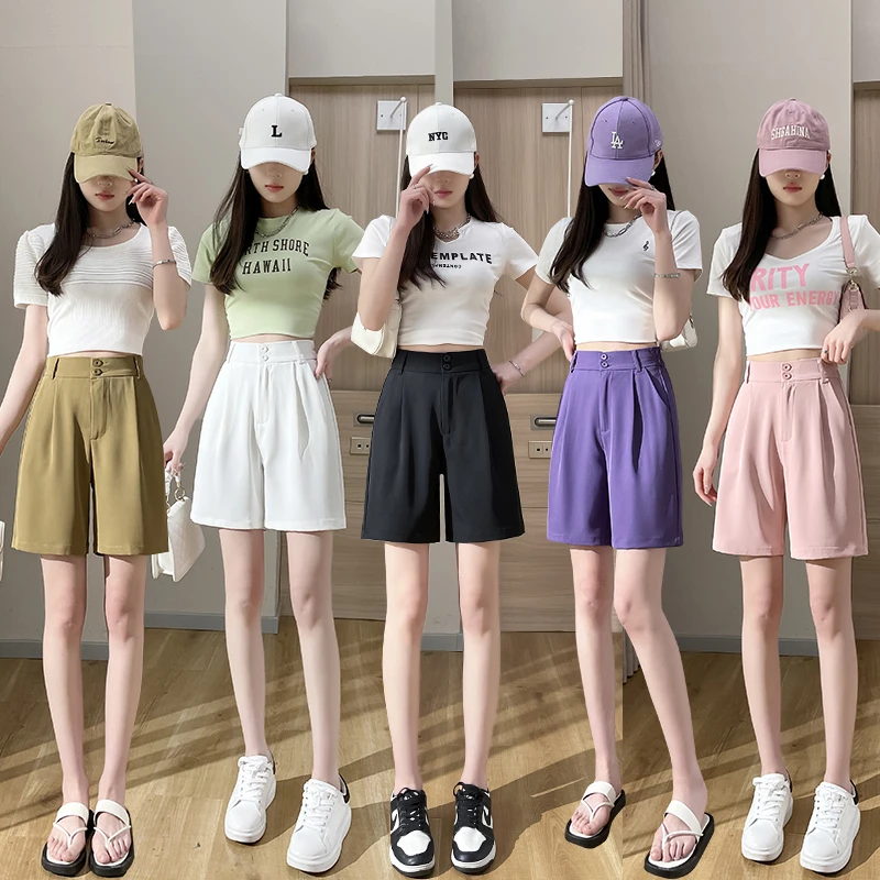 西装短裤女2024夏薄款高腰显瘦宽松a字阔腿休闲百搭中性风五分裤