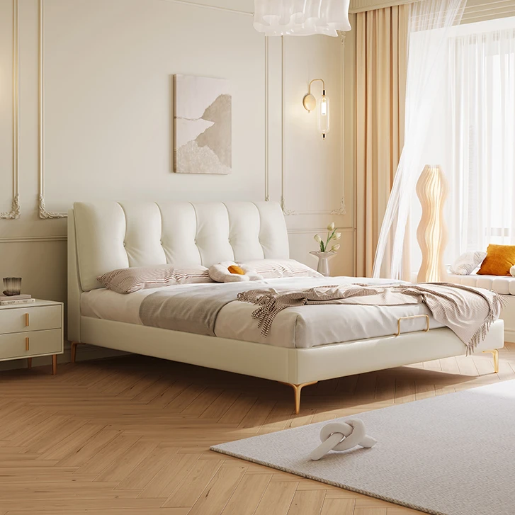 猫抓皮床奶油风婚床羊羔绒云朵床设计师款现代简约轻奢主卧双人床