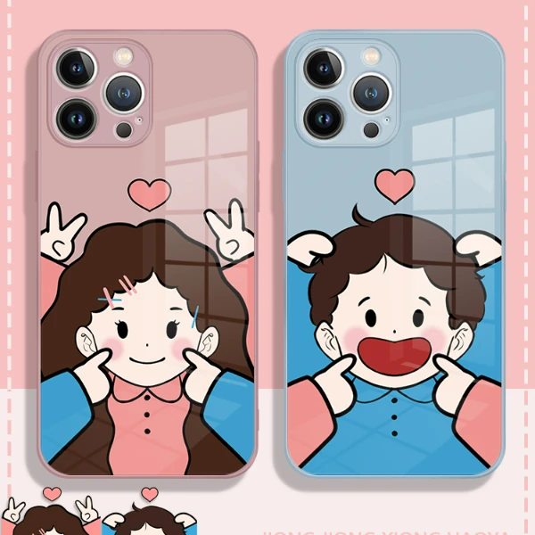 适用苹果17/华为mate60/小米14/oppo/vivo卡通可爱男女情侣手机壳