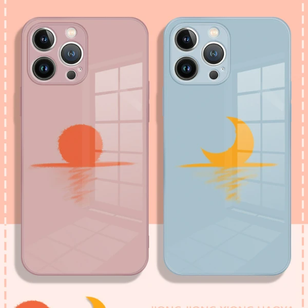 适用苹果17/华为mate60/小米14/oppo/vivo简约太阳月亮情侣手机壳