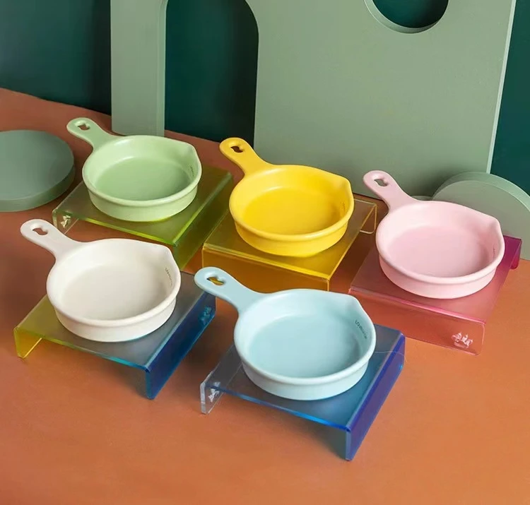 宠物陶瓷平底锅猫碗创意家用狗碗猫咪碗防打翻不黑下巴猫咪宠物碗