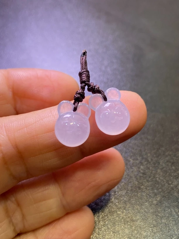 天然翡翠A货冰种祼石小可爱一对可设计镶嵌耳坠耳饰也可编手绳