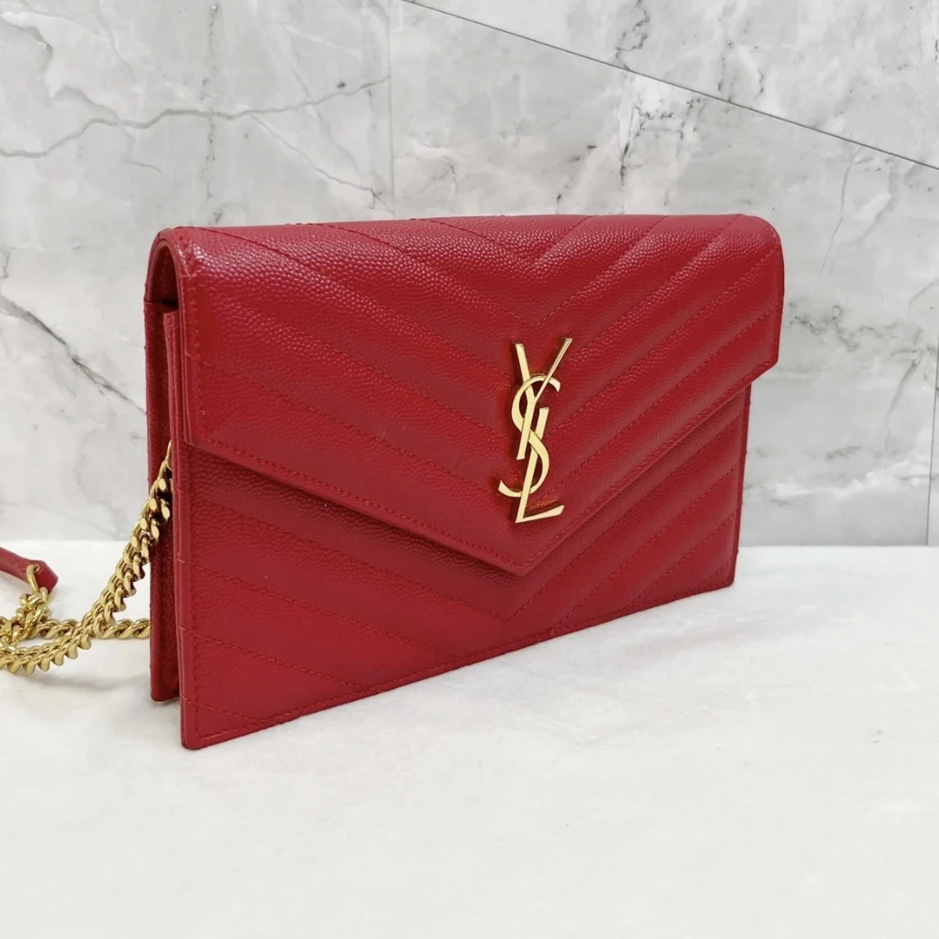 全新未使用 YSL/圣罗兰 YSL红色信封斜挎包/圣罗兰/中号/许可严选