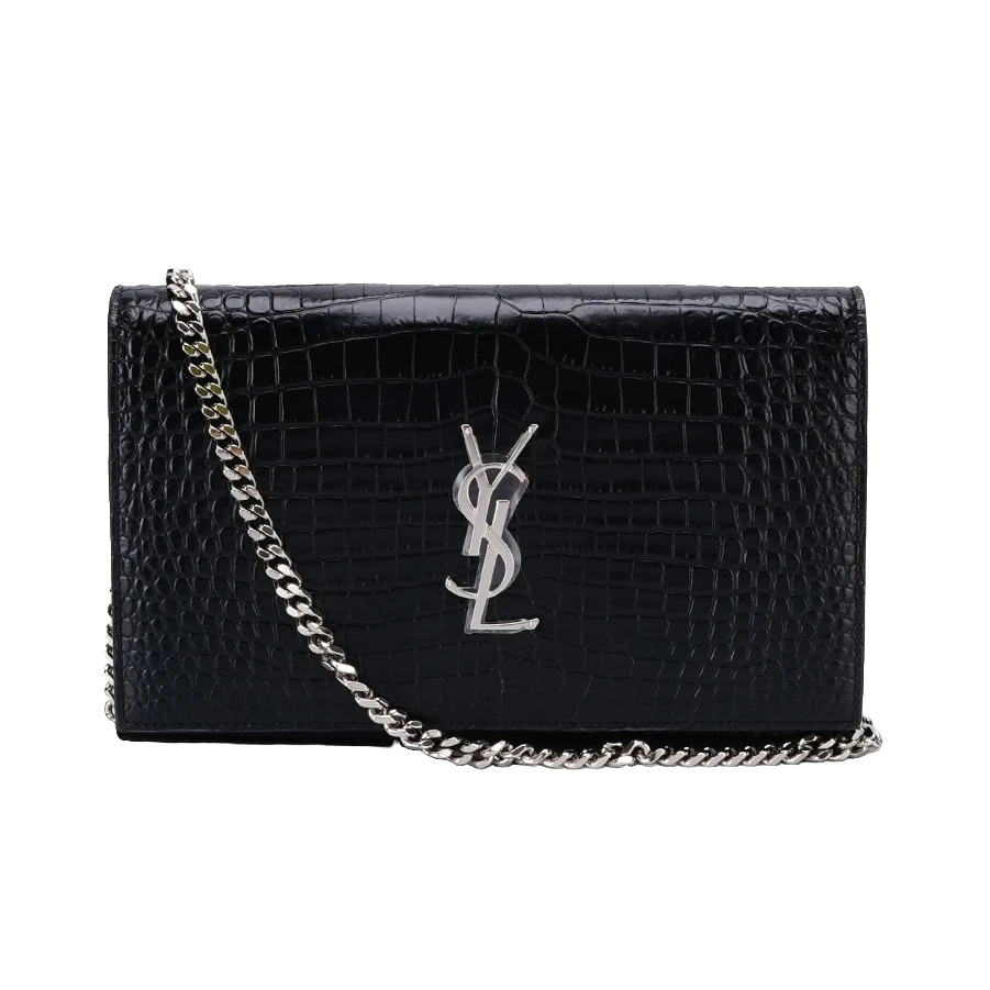 99新 YSL/圣罗兰 /信封风琴包鳄压纹亮面 黑银(甄选)