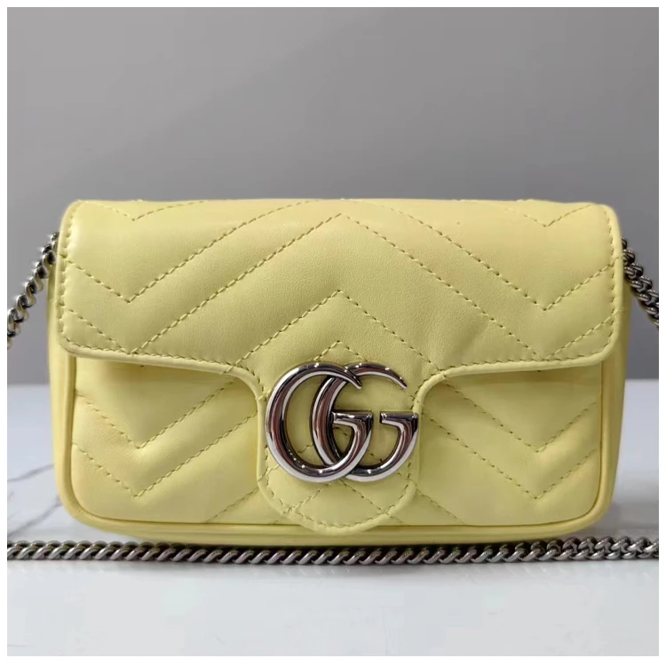 99新 GUCCI/古驰 女士mini马蒙黄迷你单肩包斜挎包（甄选）