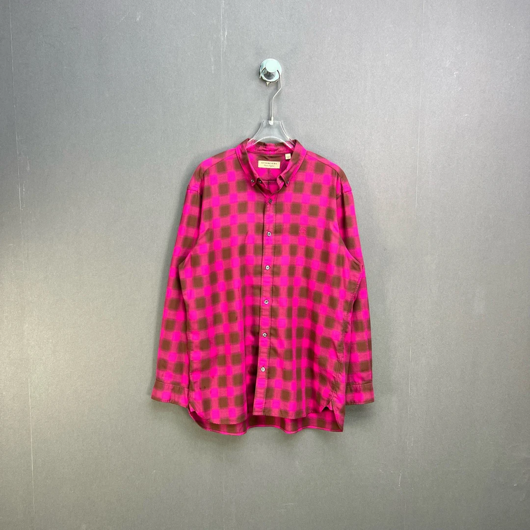 99新 BURBERRY/博柏利 XL码/格纹刺绣长袖衬衫/8205508