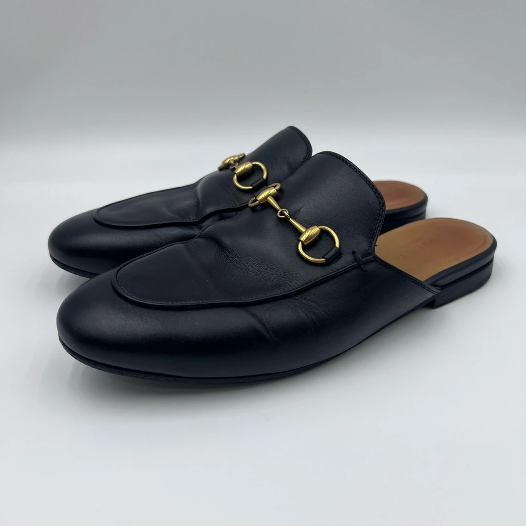 95新 GUCCI/古驰 37.5码/链扣半拖皮鞋/9601484