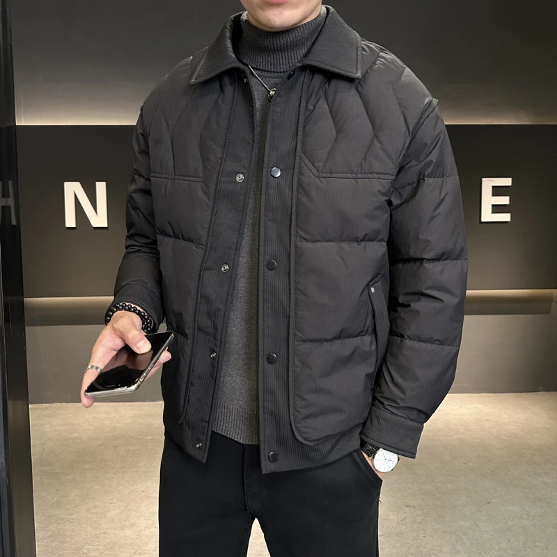 轻薄羽绒服男士冬季2024新款潮牌帅气衬衫领青年男装外套休闲保暖