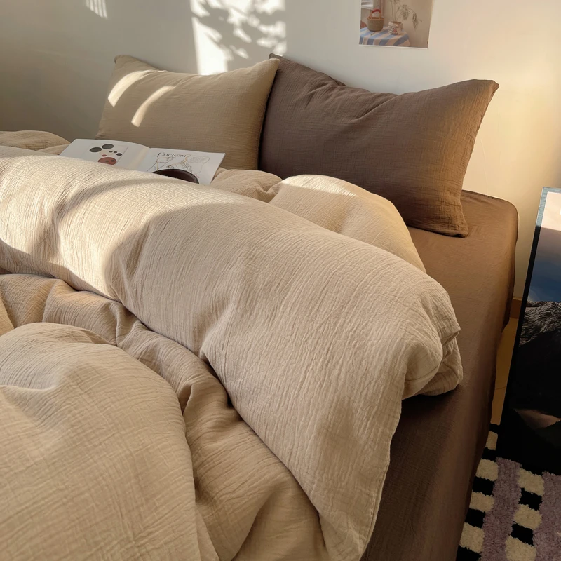 美拉德风纯色床品四件套非全棉纯棉床单水洗棉被套宿舍床上三件套