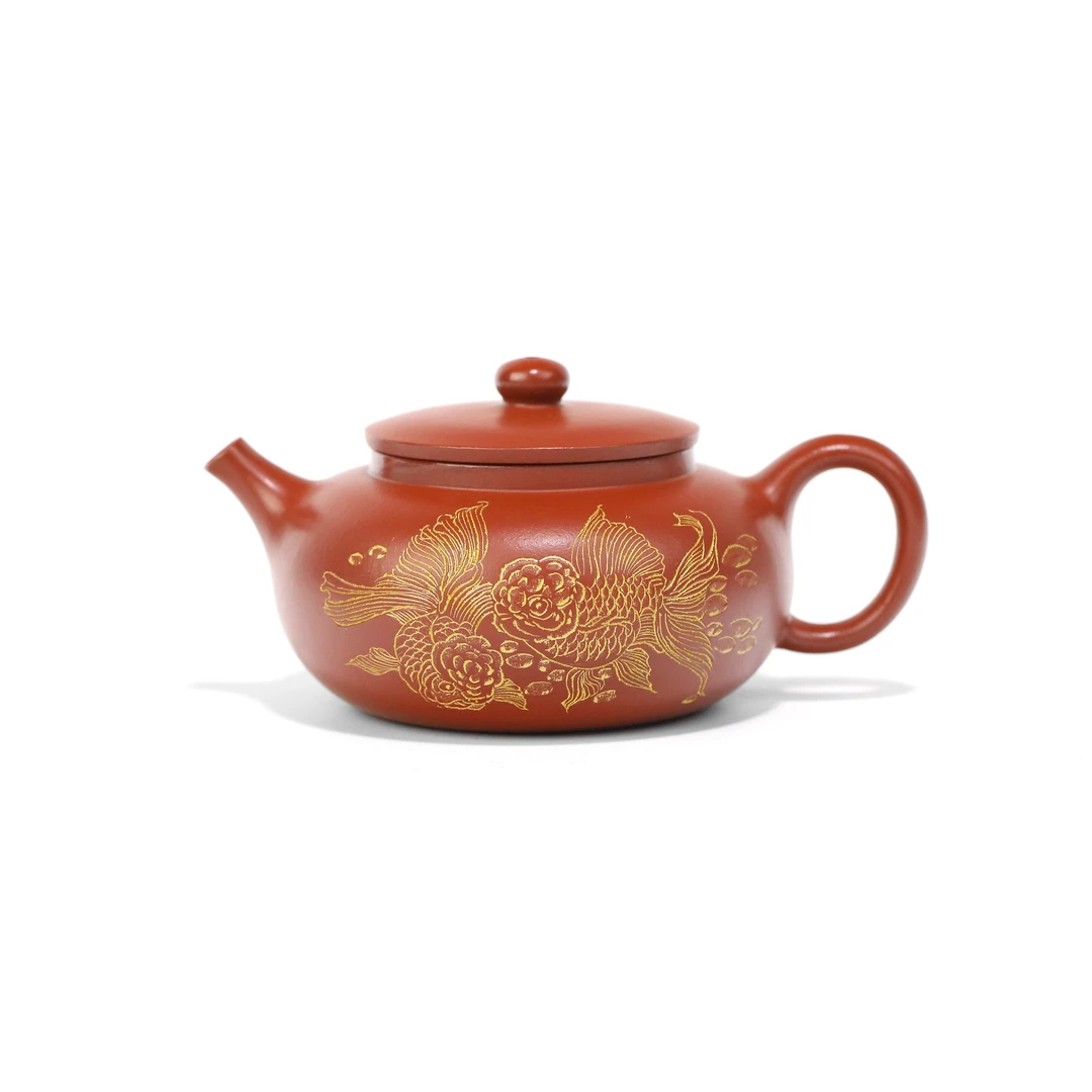 十二有你JJ善缘175cc/泡茶专用茶具茶道用具紫砂壶朱泥大红袍刻绘