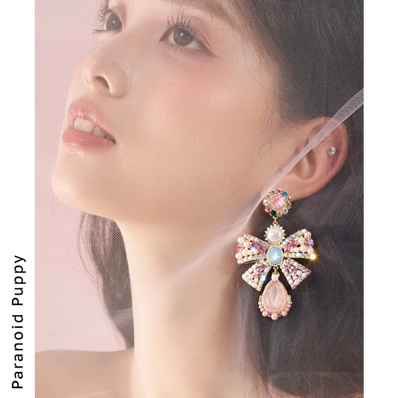 铜合金仿珍珠耳饰 1010 重工巴洛克蝴蝶结耳环女轻奢高级感耳饰