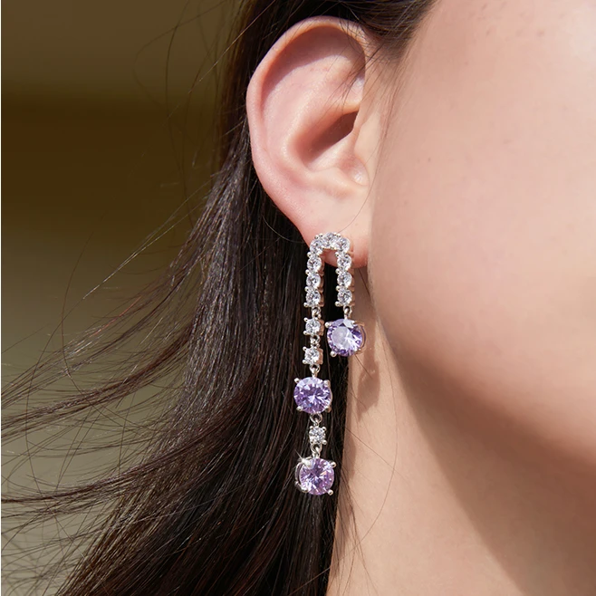 铜合金锆石耳饰 《莫奈紫》巴洛克耳环女小众轻奢气质耳钉