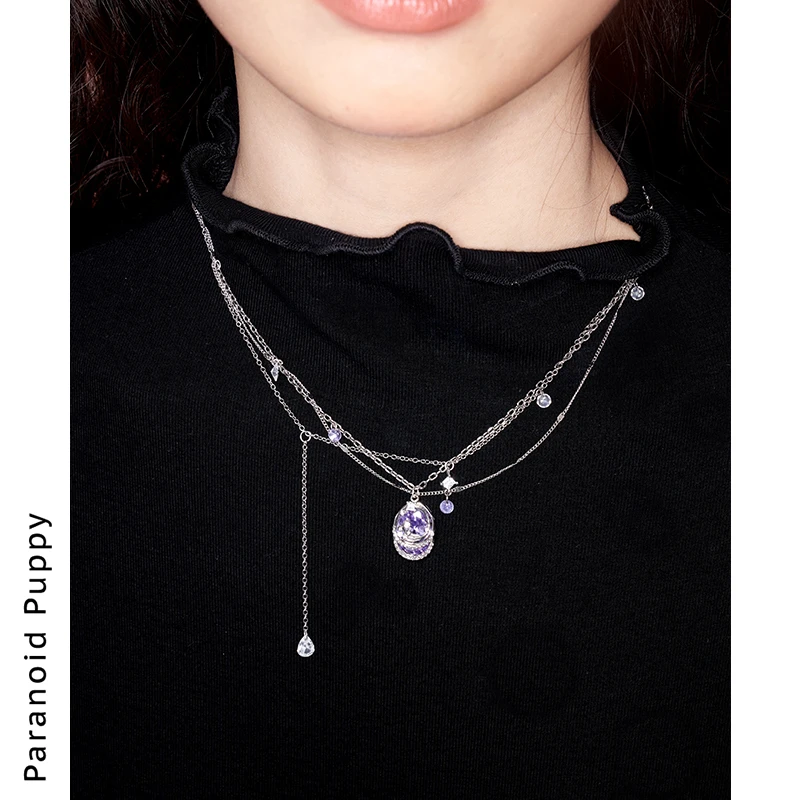 吊坠925银合成锆石 原创 《鸢》鸢尾花紫色优雅925纯银流苏项链女小