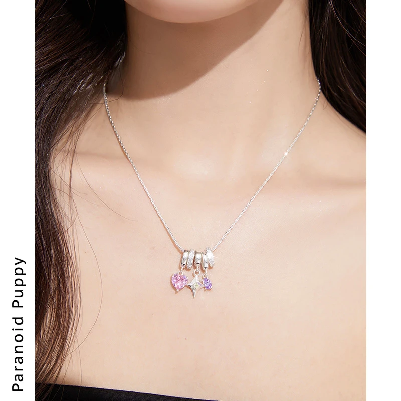 铜合金锆石项链 原创《幻想曲》星芒爱心项链女甜酷百搭项链锁骨链