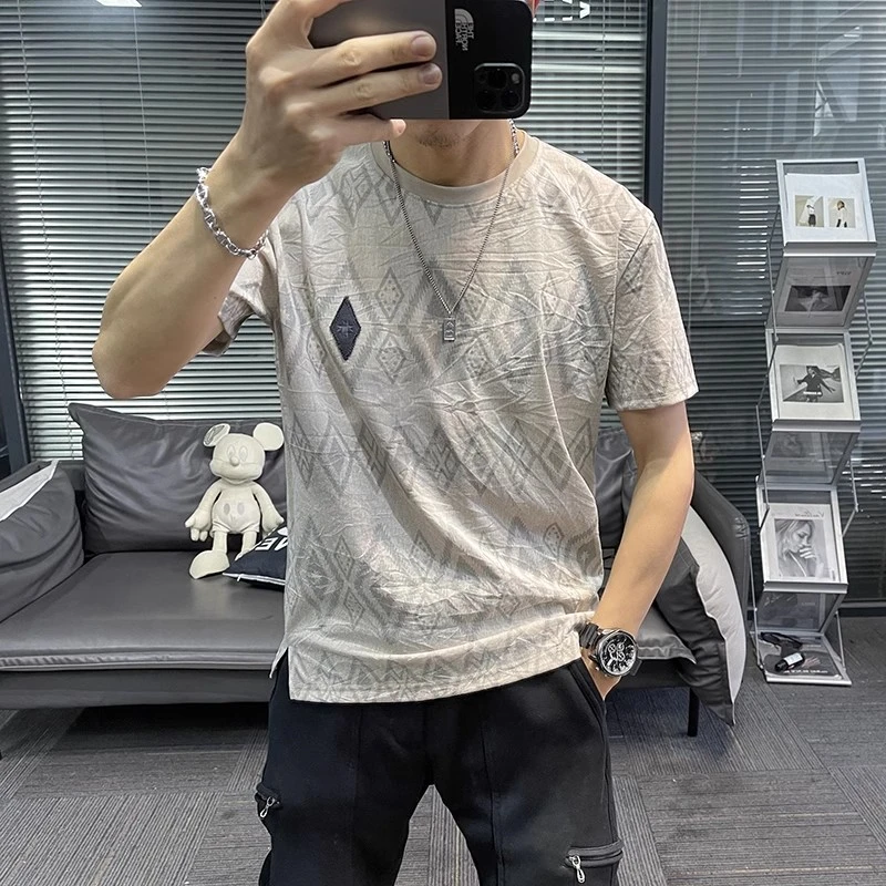 天丝棉麻短袖老钱风T恤上衣男夏季薄款新款冰丝男款亚麻男款潮牌