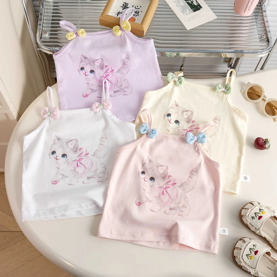 女童韩版吊带2025年夏季新款甜美可爱背心女孩洋气蝴蝶结无袖上衣