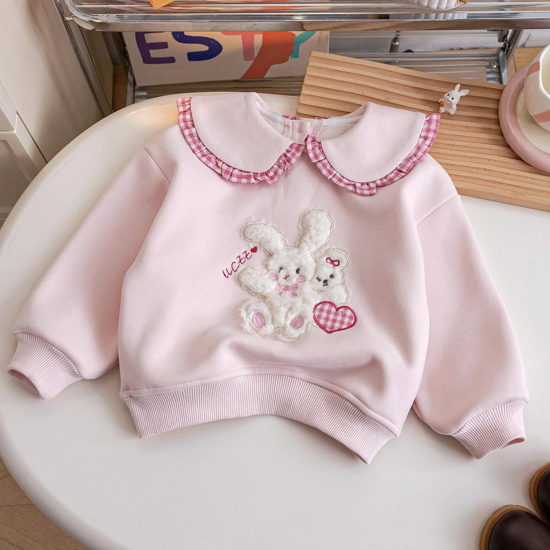 童装冬款卫衣2025新款秋冬韩版卡通加绒翻领套头女童上衣打底衫