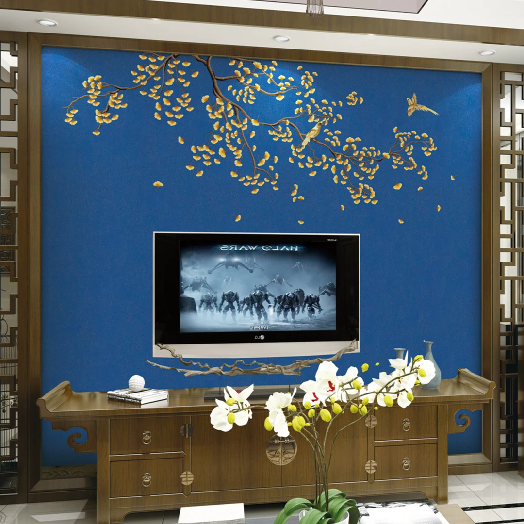 三哥国潮新中式  电视客厅卧室背景墙春华秋实