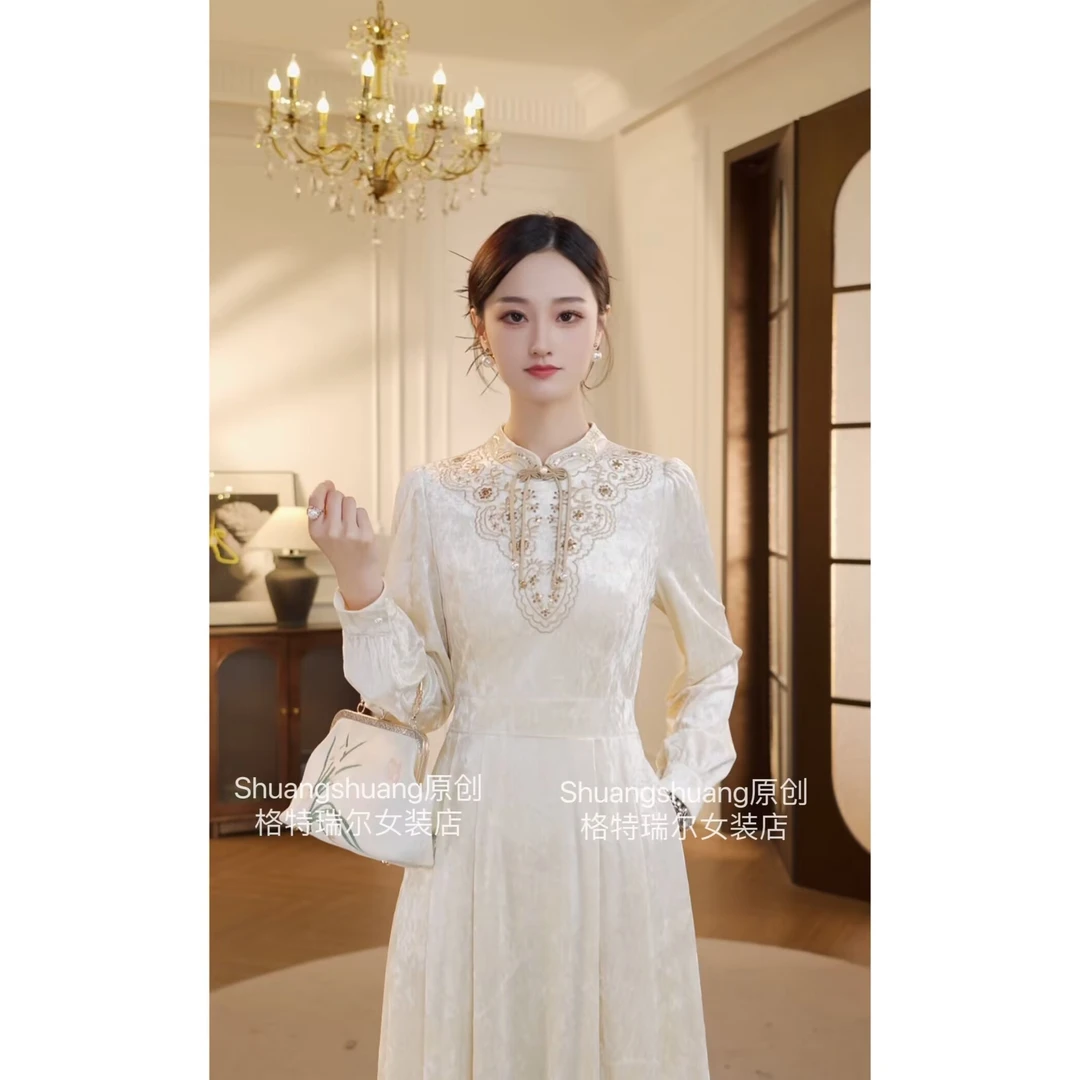 【双双&GERTCOREL】一笑嫣然 新中式原创气质冬连衣裙 XJ244L1034