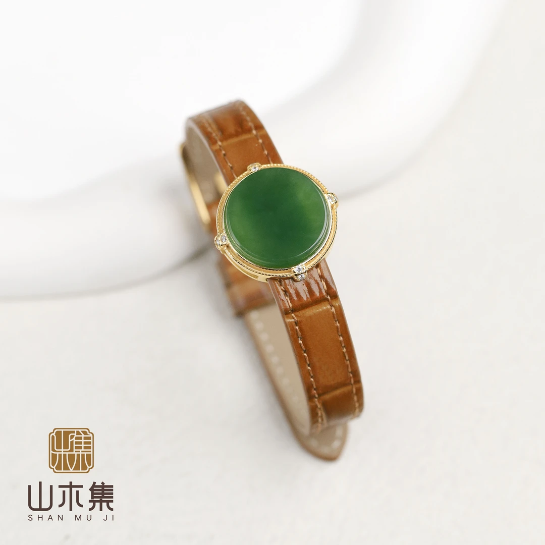 碧玉和田玉圆牌单圈表带￥【山木集】
