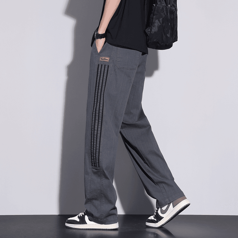 春夏薄款垂感宽松休闲裤男款百搭长裤潮流直筒裤子男士条纹阔腿裤