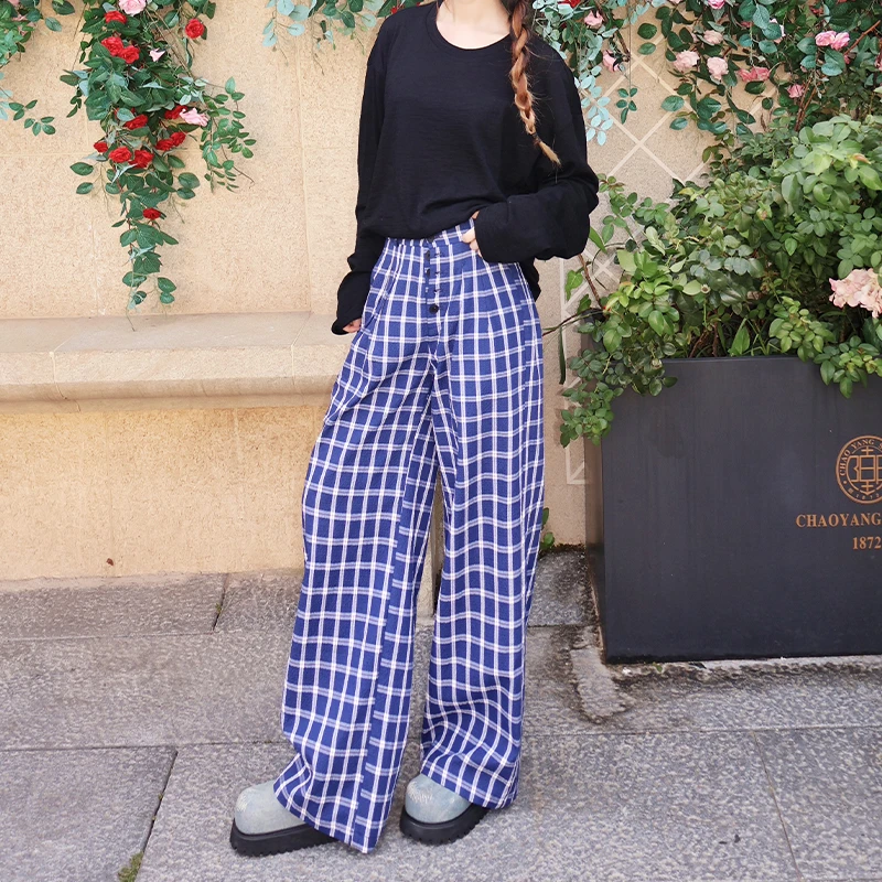 复古格子裤阔腿裤速干裤女裤夏季薄款女裤子女款爆款2025新款高档