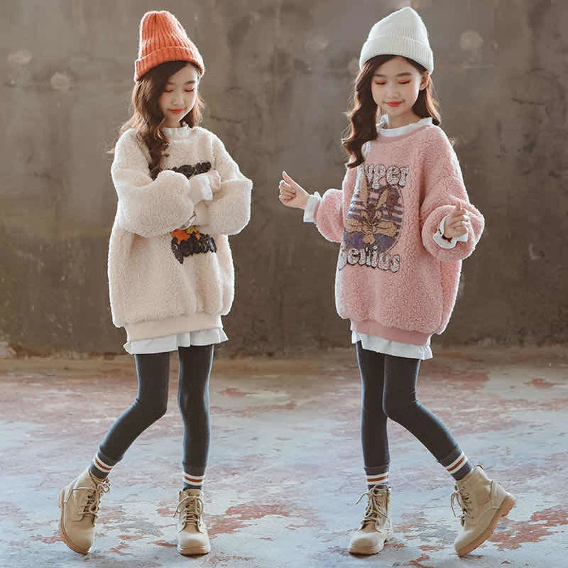 女童加绒卫衣2020新款中大童洋气保暖加厚打底衫儿童韩版秋冬上衣