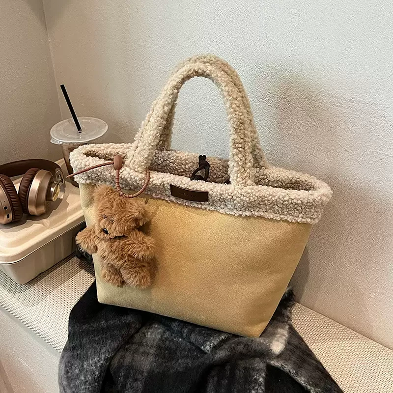 麂皮绒包包女大容量2024新款秋冬季休闲毛绒单肩手提包通勤托特包