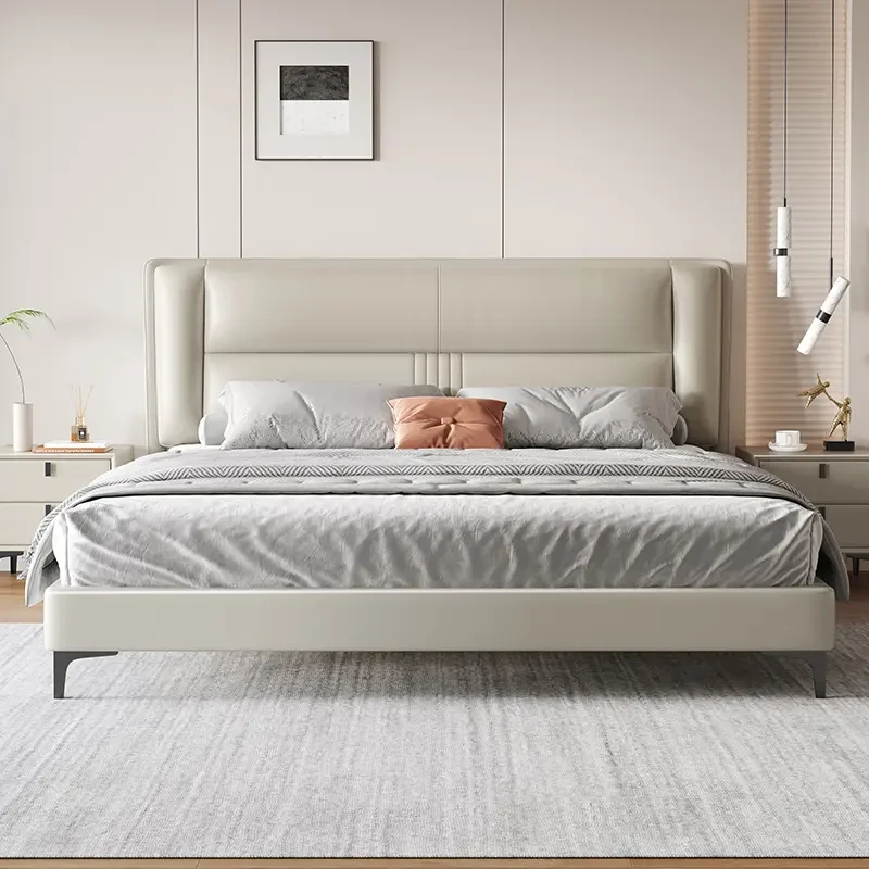 意式极简真皮床可储物床主卧现代简约1.5米1.8米软包双人婚床8028