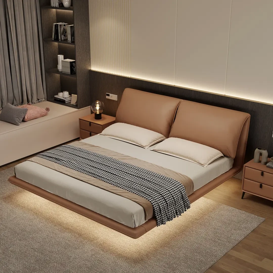 悬浮床现代简约软包双人床2023年新款意式极简大象耳朵真皮床F231