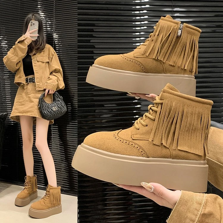 花知余厚底马丁靴女2024秋季新款英伦风松糕厚底休闲时尚舒适短靴