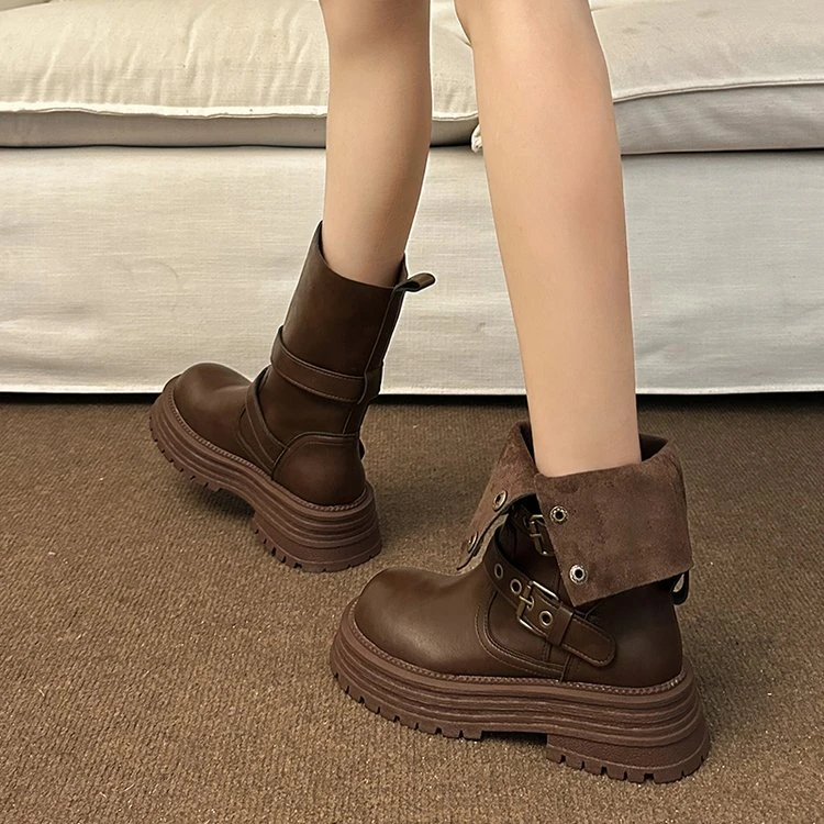 花知余美拉德棕色马丁靴女2024新款秋季单靴厚底百搭英伦风短靴子
