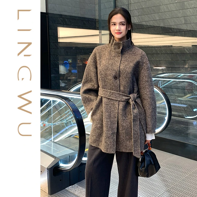 立领直筒大衣双面中长款中长款韩版加厚百搭