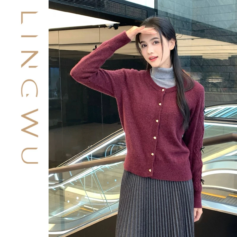 袖子蝴蝶结毛衫短款百搭复古秋冬气质韩版显瘦