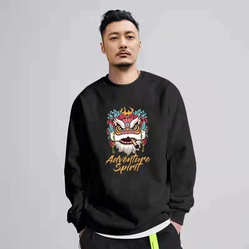 国潮醒狮卫衣男春秋圆领2022新款ins潮牌情侣秋冬款宽松加绒外套