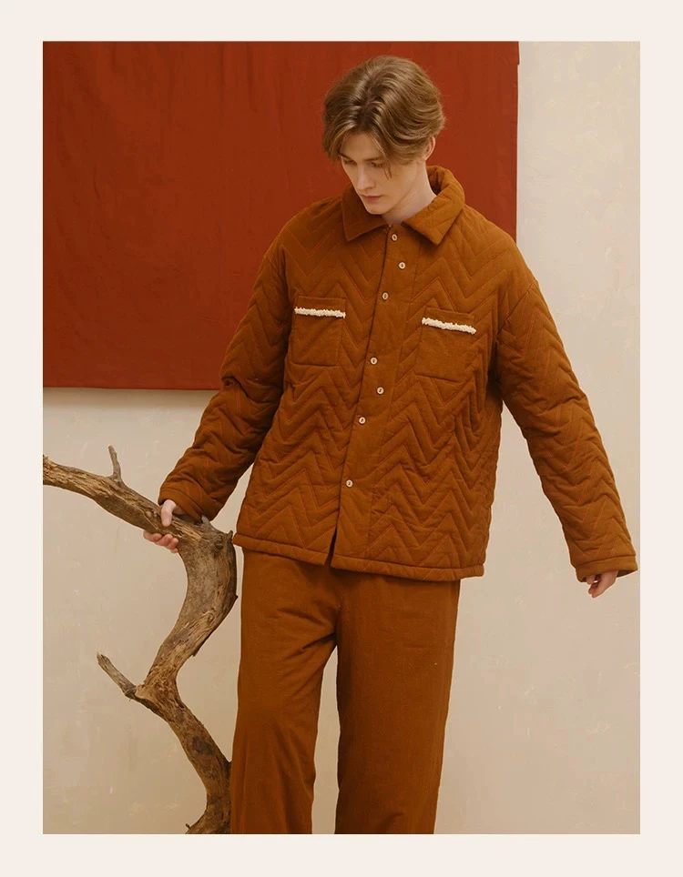 242-446-2朵朵可可纯棉夹棉加绒衬衫款男士保暖家居服睡衣套装